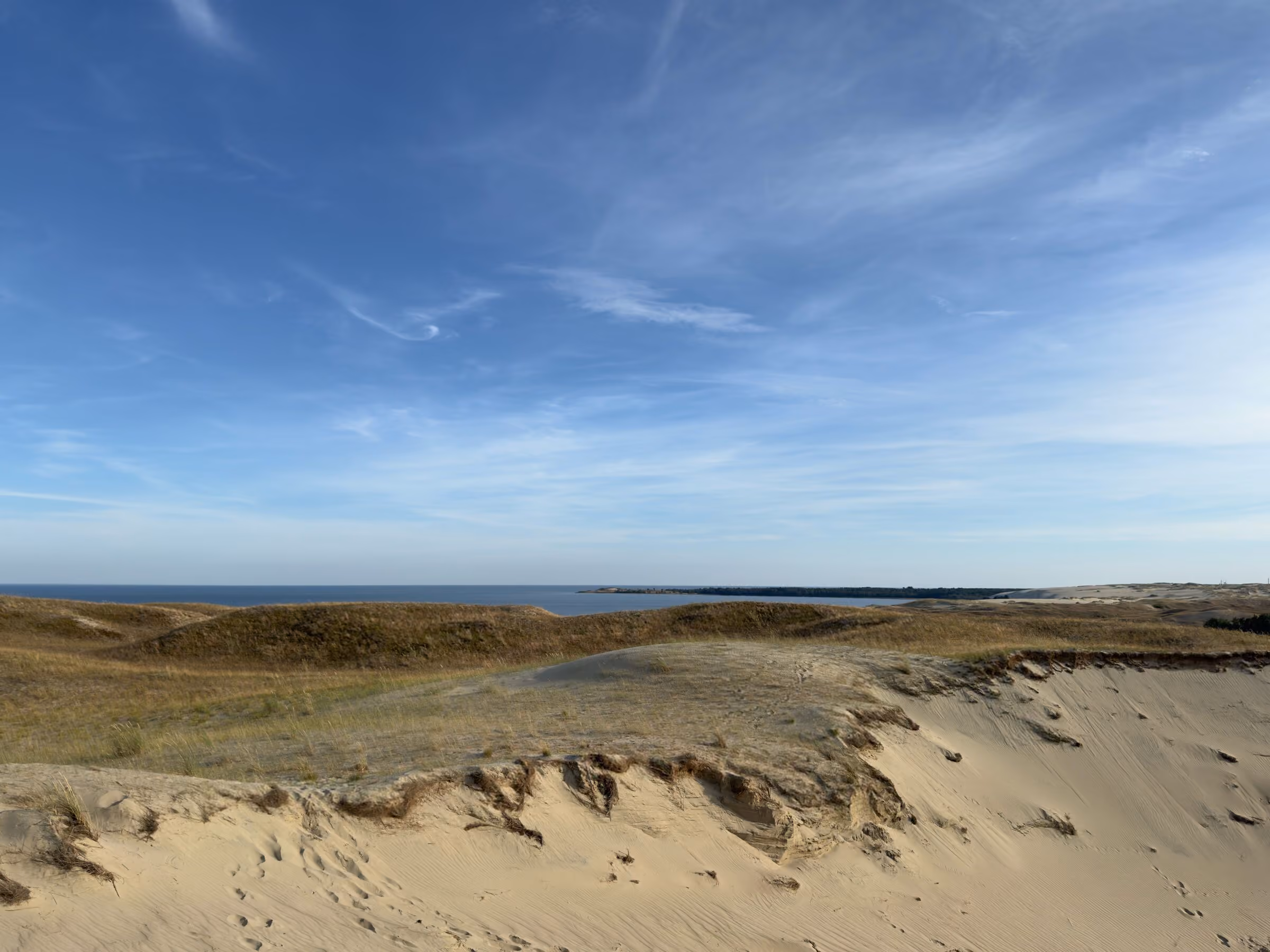Weite Dünenlandschaft der Kurischen Nehrung, am Horizont die Ostsee